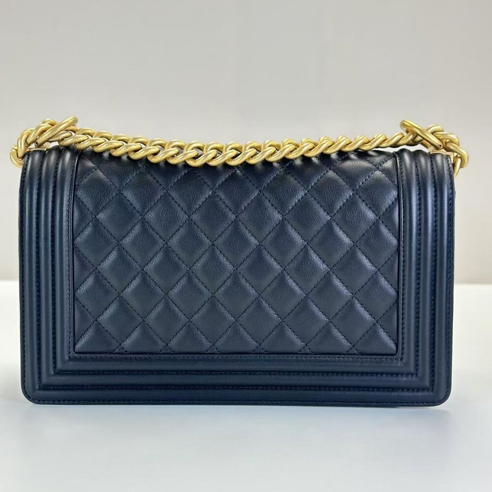 Chanel Black Lampskin Medium Boy Bag Shoulder Bag Crossbody - Picture 3 of 8
